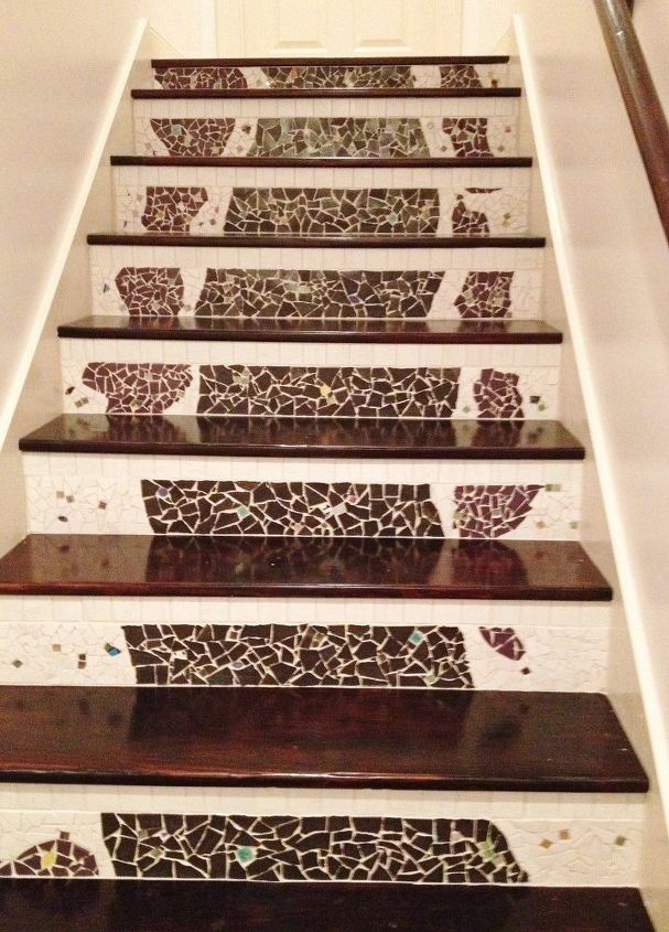 nasty carpeted stairs go to mosaic garden path magic , stairs