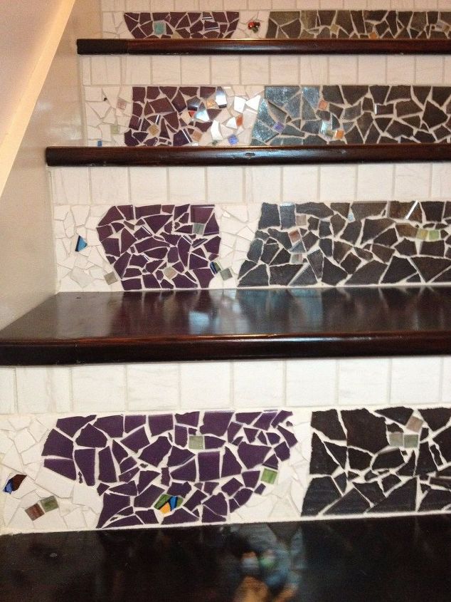 nasty carpeted stairs go to mosaic garden path magic , stairs