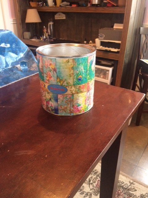 coffee can storage, decoupage, painted furniture, storage ideas