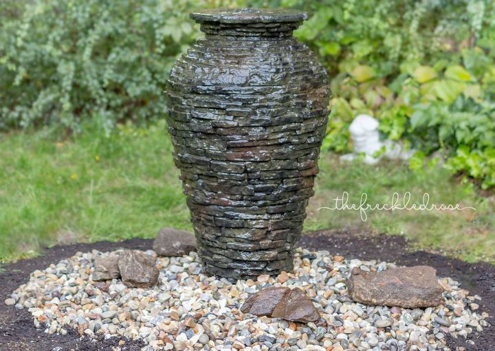 diy backyard water fountain, gardening, home decor, home maintenance repairs, landscape, outdoor living, ponds water features, Setting up my new Aquascape Stacked Slate Urn