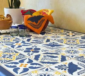 s shut the front door these decorating techniques are stunning , doors, Stencil a table with Mexican Talavera tile