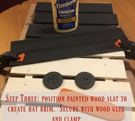 diy rustic christmas pallet snowman, pallet, Securing the brim with wood glue