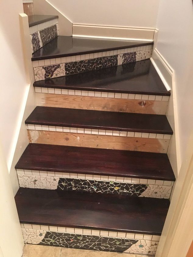 changing nasty carpeted stairs to mosaic garden path magic