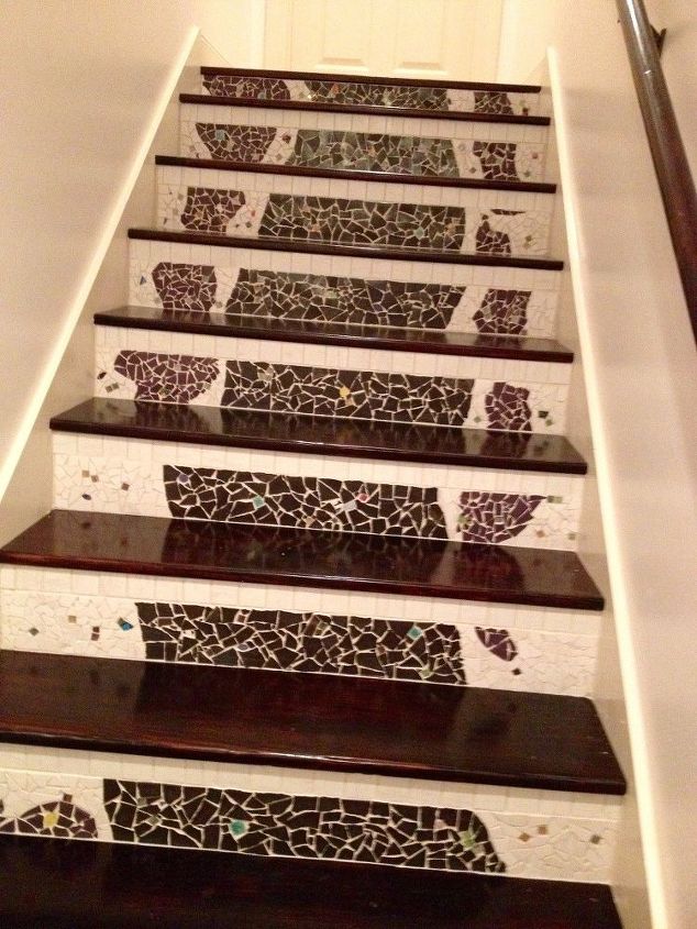 nasty carpeted stairs go to mosaic garden path magic , stairs