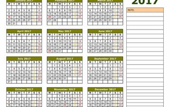 2017 Blank Yearly Calendar Template
