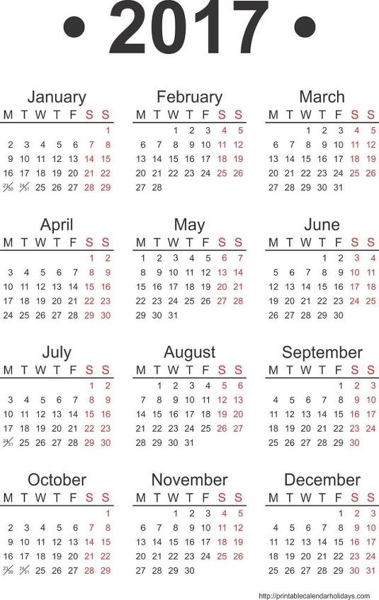 2017 blank yearly calendar template