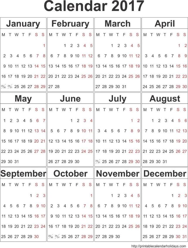 2017 blank yearly calendar template