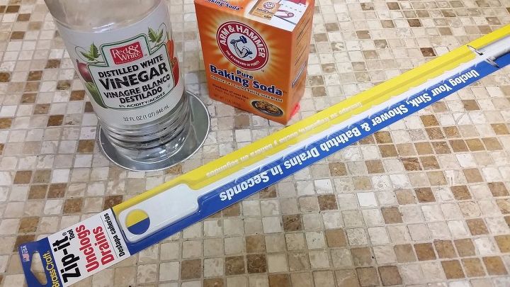 3 non toxic household ingredients to unclog your drain in 4 easy steps, bathroom ideas, cleaning tips, home maintenance repairs, outdoor living, plumbing, ponds water features, Baking Soda Vinegar Zip It is all you need