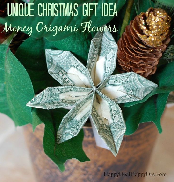 unique christmas gift ideas poinsettias with money origami flower , christmas decorations, crafts, gardening