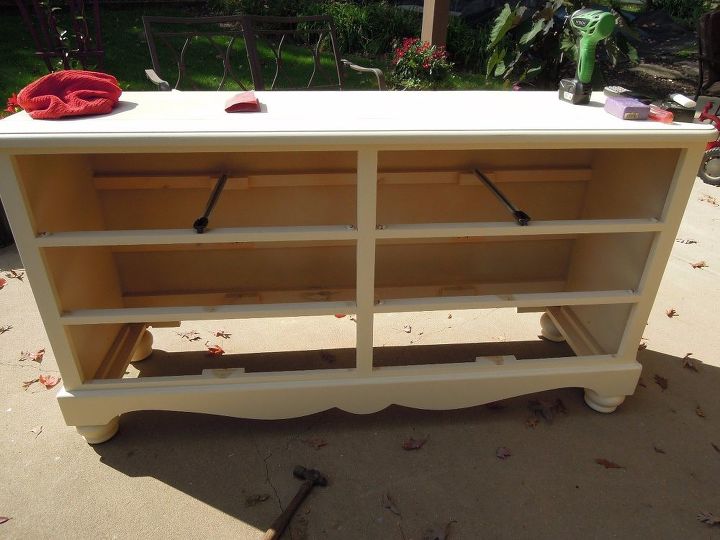 repurposed dresser into patio entertaining island