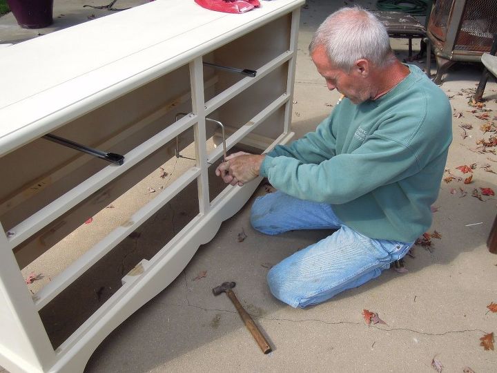 repurposed dresser into patio entertaining island
