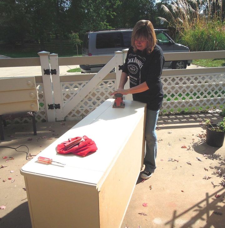 repurposed dresser into patio entertaining island