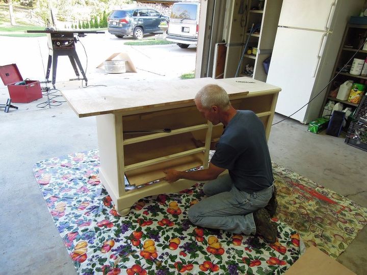 repurposed dresser into patio entertaining island
