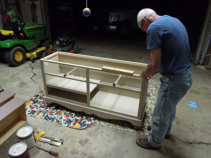 repurposed dresser into patio entertaining island