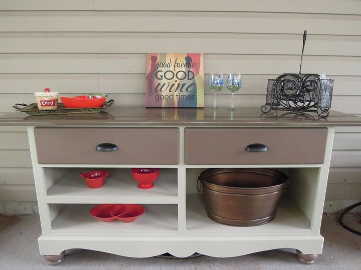 repurposed dresser into patio entertaining island