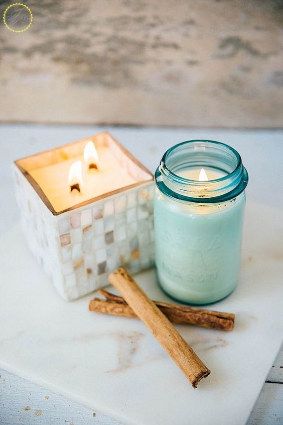 diy coconut oil beeswax scented candle, crafts, home decor, kitchen design, mason jars, seasonal holiday decor