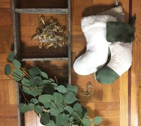 ladder stocking hanger, crafts, fireplaces mantels, home decor, painting, repurposing upcycling, seasonal holiday decor