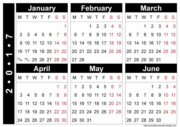 blank calendar 2017