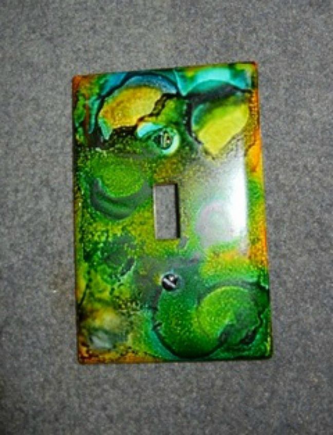 s hate your ugly outlet steal these 11 ideas, Swirl around colorful ink and rubbing alcohol