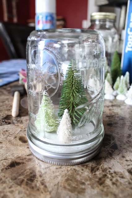 decoracin del rbol de invierno con tarros de masn