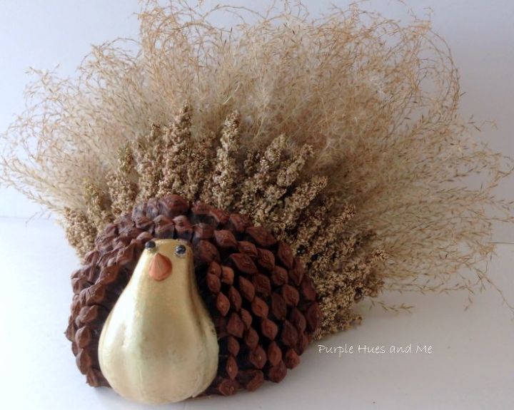 handcrafted thanksgiving turkey using ornamental grasses and pinecones, crafts, gardening, lawn care, seasonal holiday decor, thanksgiving decorations