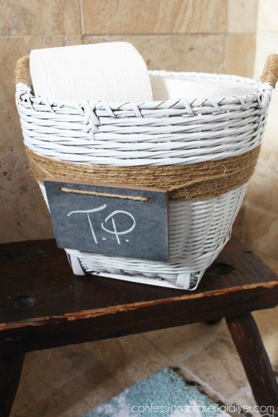 grab an old basket for these clever household ideas, Paint it for a bathroom toilet paper holder