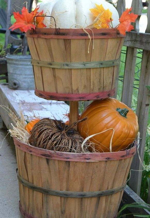 grab an old basket for these clever household ideas, Stack them into a pumpkin topiary