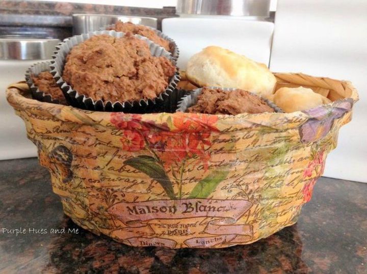 grab an old basket for these clever household ideas, Decoupage it into a new basket