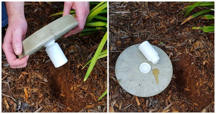 diy stepping stone with secret key hider, concrete masonry, crafts, home decor, outdoor living, repurposing upcycling