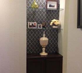 hallway nook makeover, foyer, painting, shelving ideas