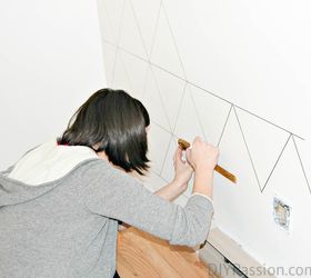 geometric statement wall for less than 10 , bedroom ideas, crafts, flooring, wall decor