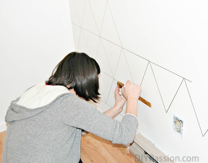 geometric statement wall for less than 10 , bedroom ideas, crafts, flooring, wall decor