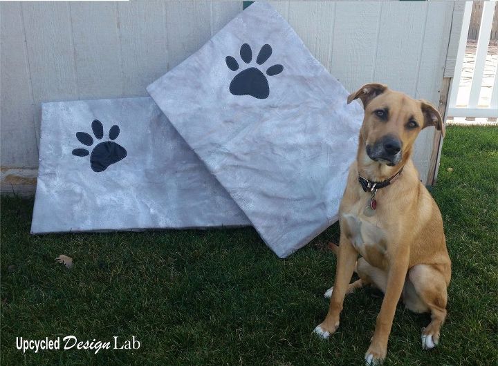 new upcycled no sew dog bed covers from an unlikely combo, home decor, outdoor living, pallet, repurposing upcycling