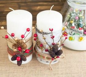 transforma las velas baratas de walmart con estas 15 impresionantes ideas, talas con hilo navide o