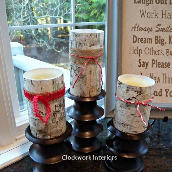 s 15 simple candle transformations you need to try this season, Cover them in birch bark wrapping paper