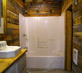 covering walls with pallet wood the basement bathroom renovation, basement ideas, bathroom ideas, pallet