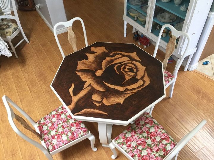 rose stained table and antique chairs makeover, flowers, gardening, painted furniture, repurposing upcycling