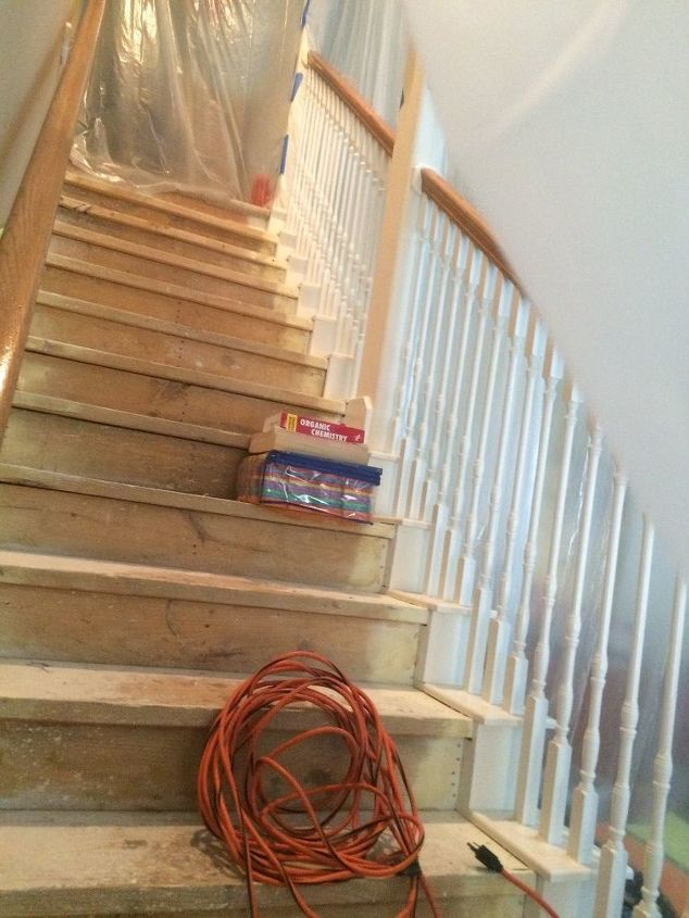 removed old nasty carpet from stairs, stairs, reupholster