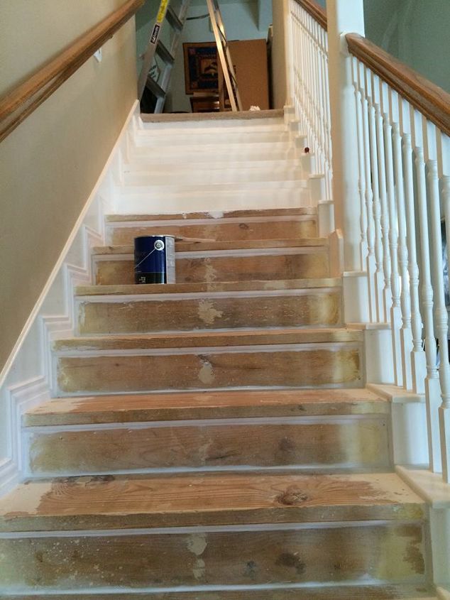 removed old nasty carpet from stairs, stairs, reupholster