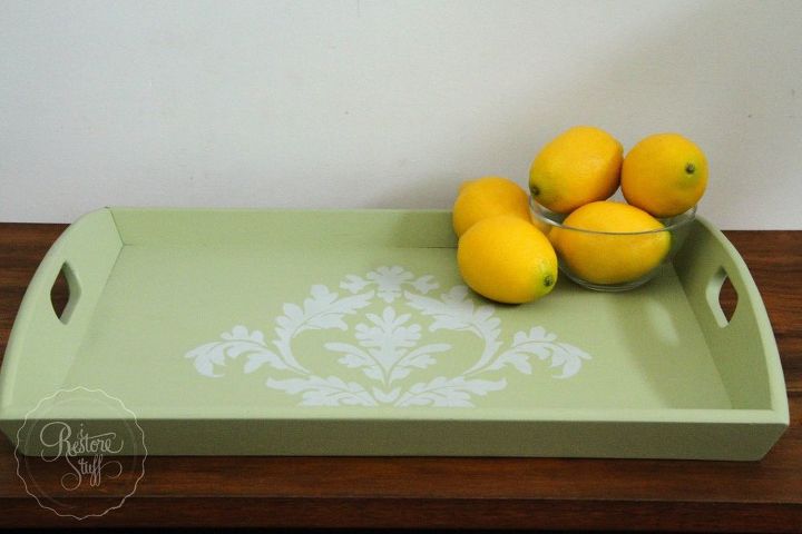 update your home with stencils pro tips on getting crisp edges , home decor, Add a stencil to decor like this serving tray