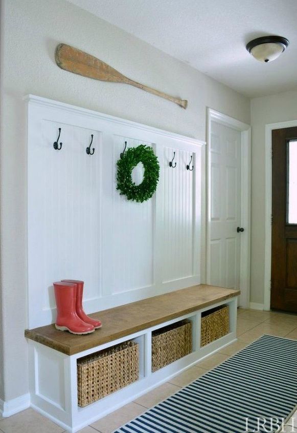 here s how to get a mudroom when you don t have an entryway 13 ideas, Build your own with a bench and hooks