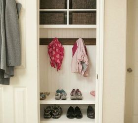 here s how to get a mudroom when you don t have an entryway 13 ideas, Or play it up with some wood shelves