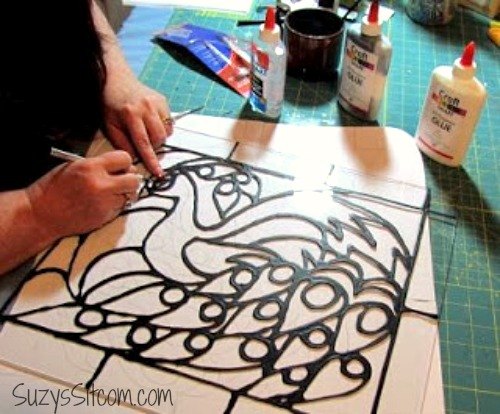 creating faux stained glass with acrylic paint and glue, crafts, painting