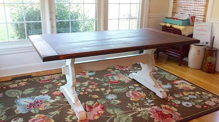 rustic farmhouse trestle table makeover, painted furniture