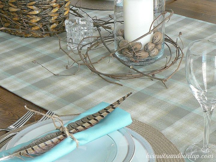 table for fall uses natural elements, painted furniture