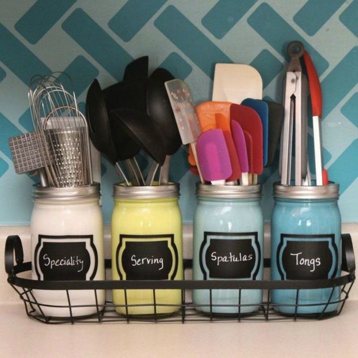 13 storage ideas that will instantly declutter your kitchen drawers, Keep spatulas in designated jars