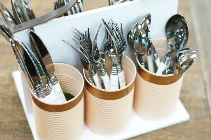 13 storage ideas that will instantly declutter your kitchen drawers, Keep all of your silverware in chic cans