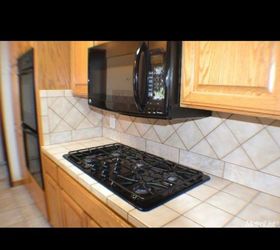 q how to makeover tile counters and backsplash , countertops, kitchen backsplash, kitchen design, ugly tile backsplash