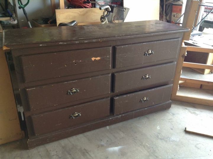 from old dresser to bench seat , outdoor furniture, painted furniture, Dusty old dresser BEFORE