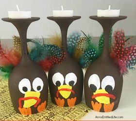 s make your thanksgiving table look amazing with these quick decor ideas, home decor, painted furniture, Paint wine glasses into cute candle holders